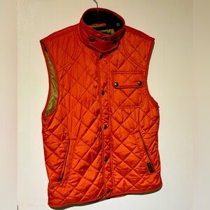 Polo Ralph Lauren Vest Small Puffer Quilted Corduroy Collar Brown Orange